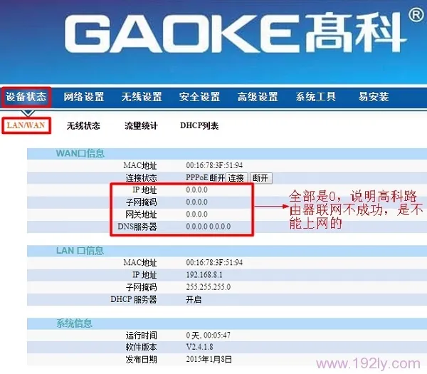 高科(GAOKE)路由器设置好了但不能上网的解决办法  第1张